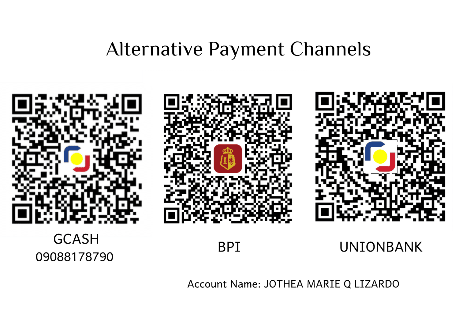 TLC GCash, BPI, and UnionBank QR payment channels